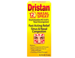 Dristan bottle side view shows compact 0.5 oz design for travel.
