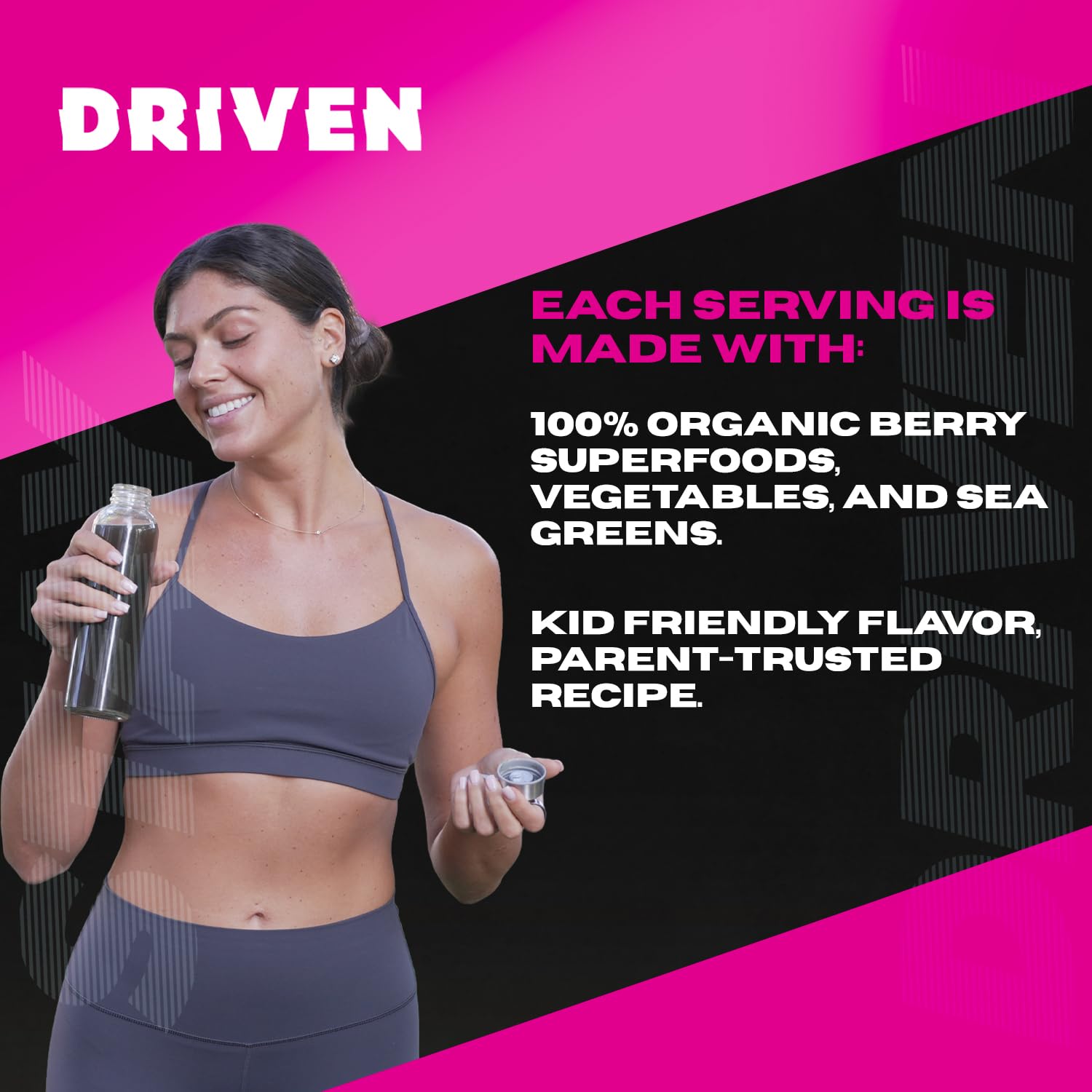 Driv en B&G serving scoop illustrating convenient dose for workouts and meals.