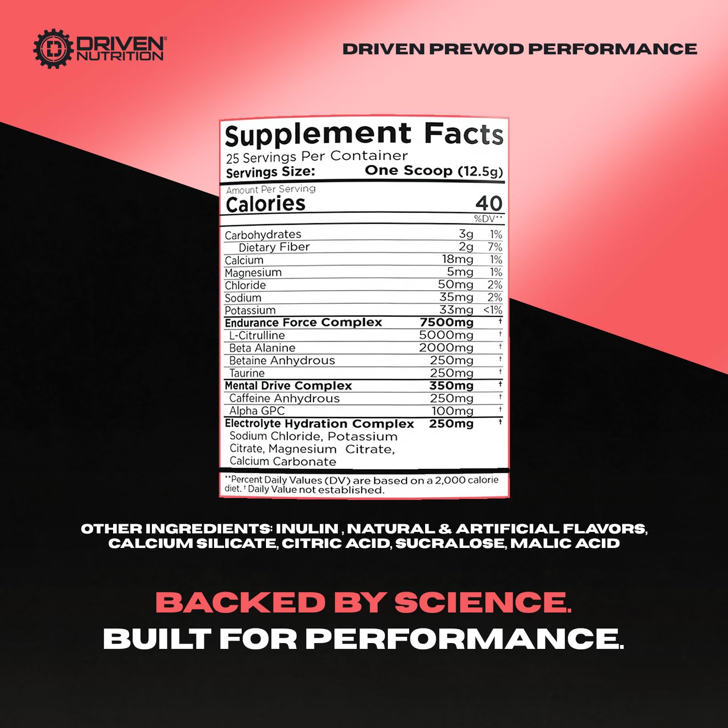 Driven Nutrition PRE WOD Blazin’ Cherry poured before evening workouts for steadier focus.