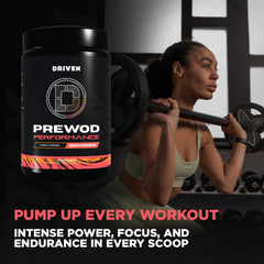 Driven Nutrition PRE WOD Peach Paradise stirred in water for lasting endurance.