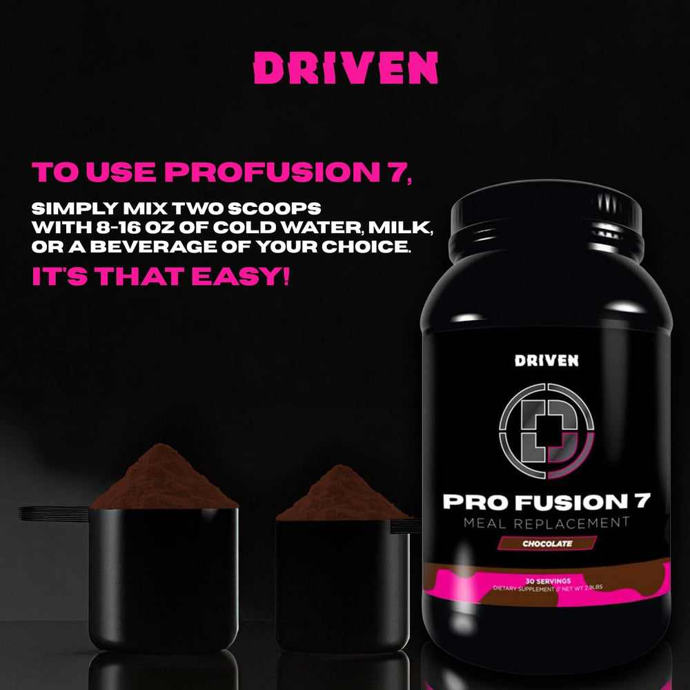 Driven Nutrition ProFusion7 gourmet flavors make shakes enjoyable on busy days.