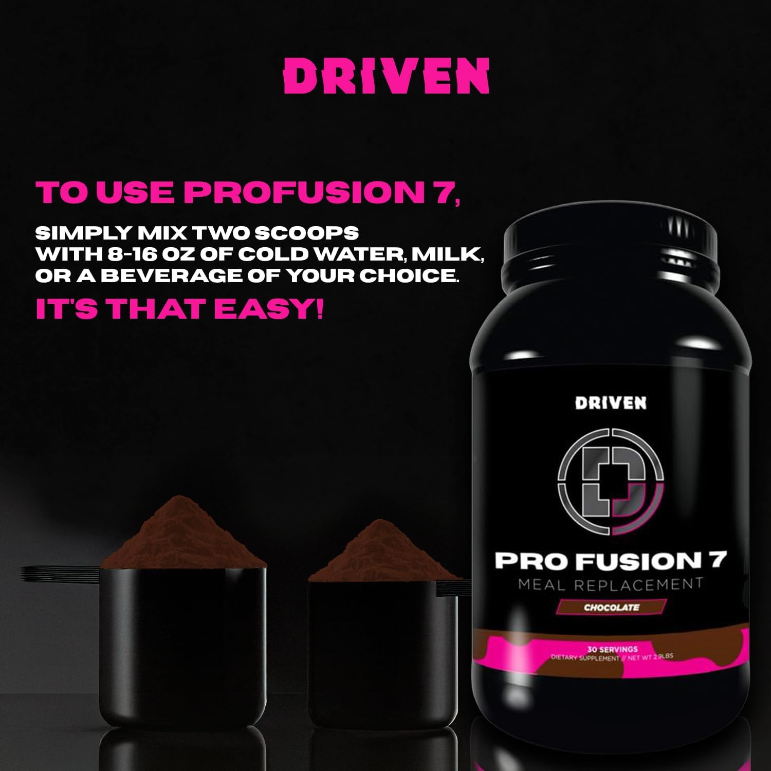 Driven Nutrition ProFusion7 nutrition label emphasizing protein content.
