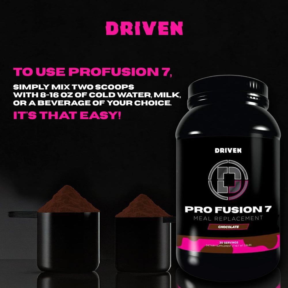 Driven Nutrition ProFusion7 nutrition label emphasizing protein content.