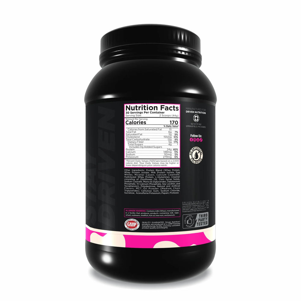Driven Nutrition ProFusion7 vanilla shaker ready for a post-workout shake.