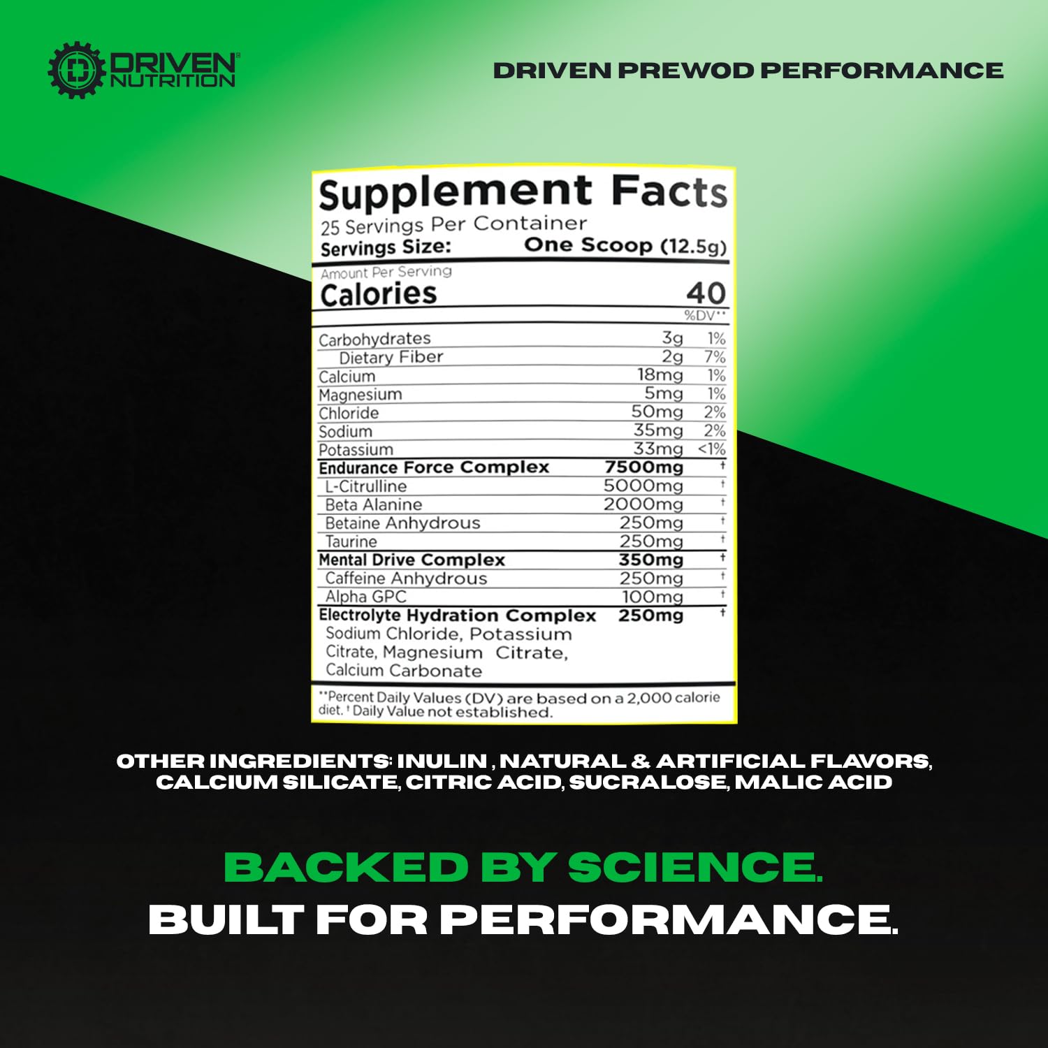 Driven Nutrition Pre WOD Blazin Cherry tub features clean energy and focus.
