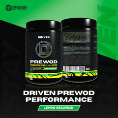 Driven Nutrition Pre WOD Lemon HeadRush scoop with smooth flavor and focus.