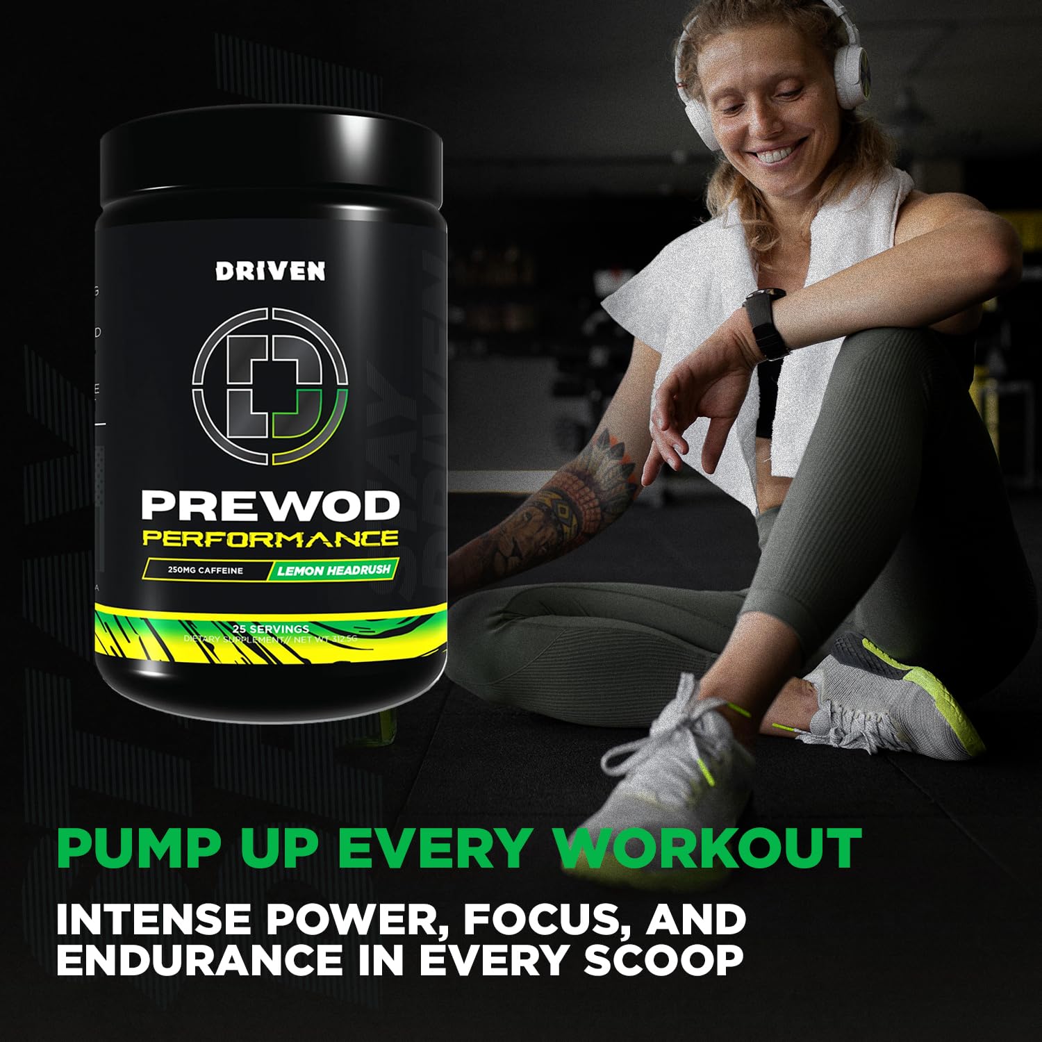 Driven Nutrition Pre WOD Peach Paradise tub delivers refreshing taste and pumps.