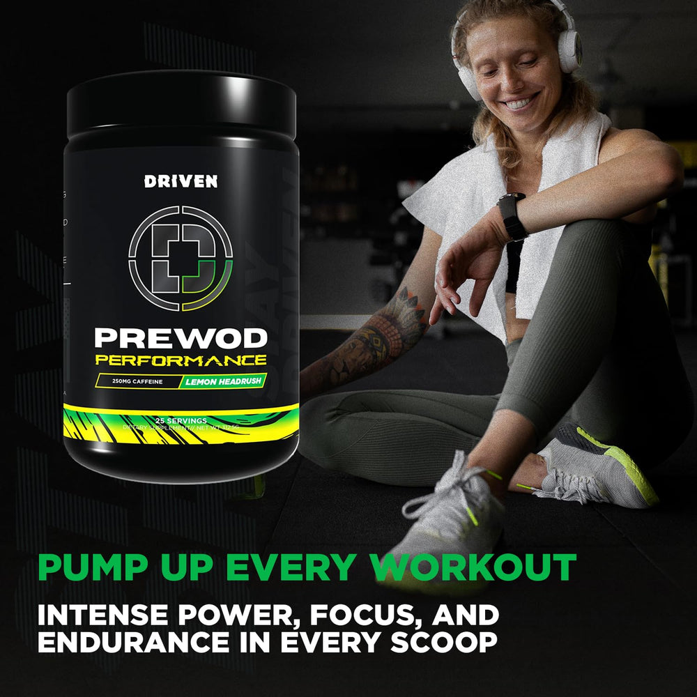 Driven Nutrition Pre WOD Peach Paradise tub delivers refreshing taste and pumps.
