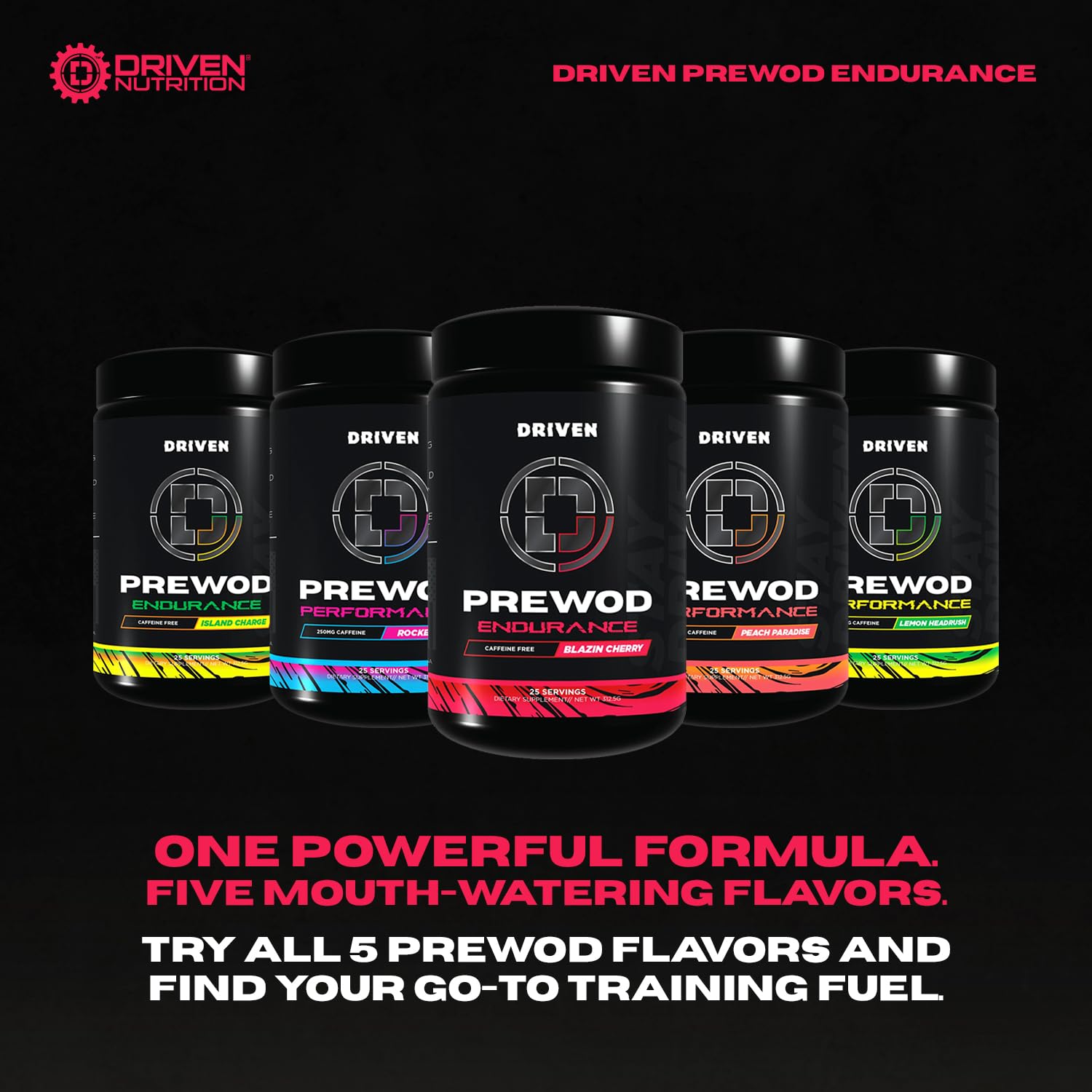 Driven PREWOD caffeine-free blazin cherry powder poured in a glass with ice