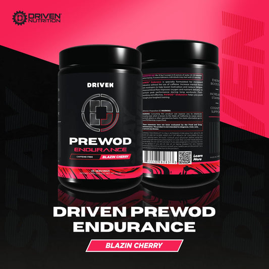 Driven PREWOD caffeine-free tub label highlighting stimulant-free focus