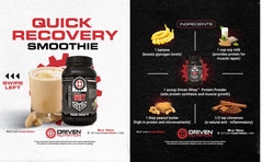 Driven WHEY Cinnamon Roll flavor scoop in a glass