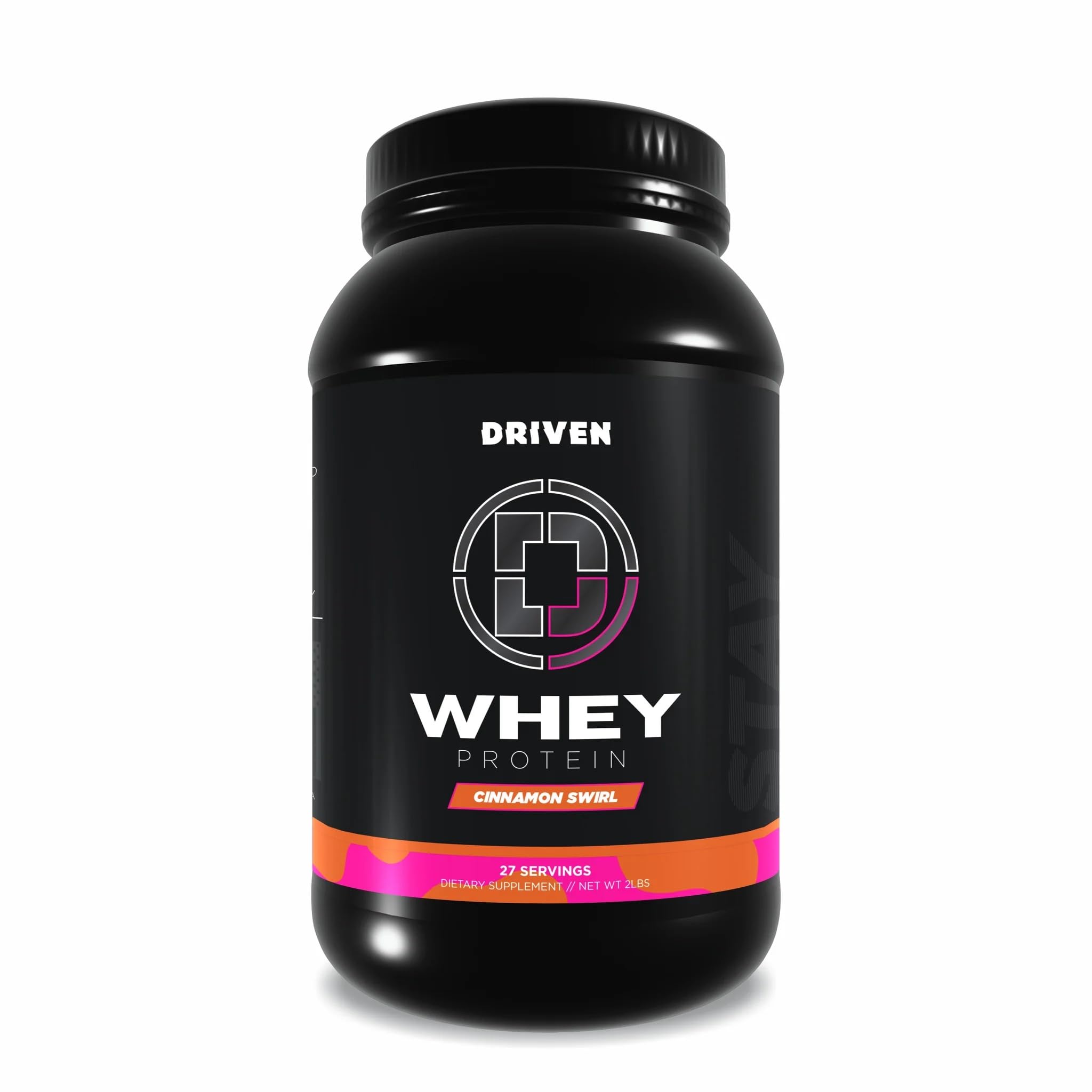 Driven WHEY grass-fed powder tub with Cinnamon Roll flavor ready for use