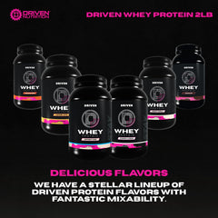 Driven WHEY powder stirred in water showing easy blendability.