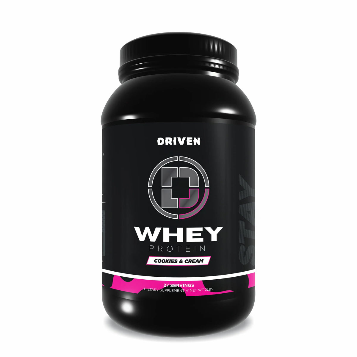 Driven WHEY Cookies & Cream tub front view for post-workout recovery.