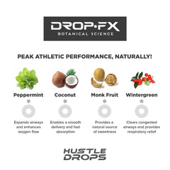 DROP FX Hustle Drops peppermint note provides refreshing aroma and breathing support.