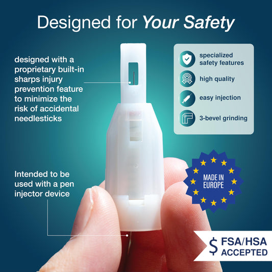 Dropsafe needle with locking system display for maximum protection during setup.