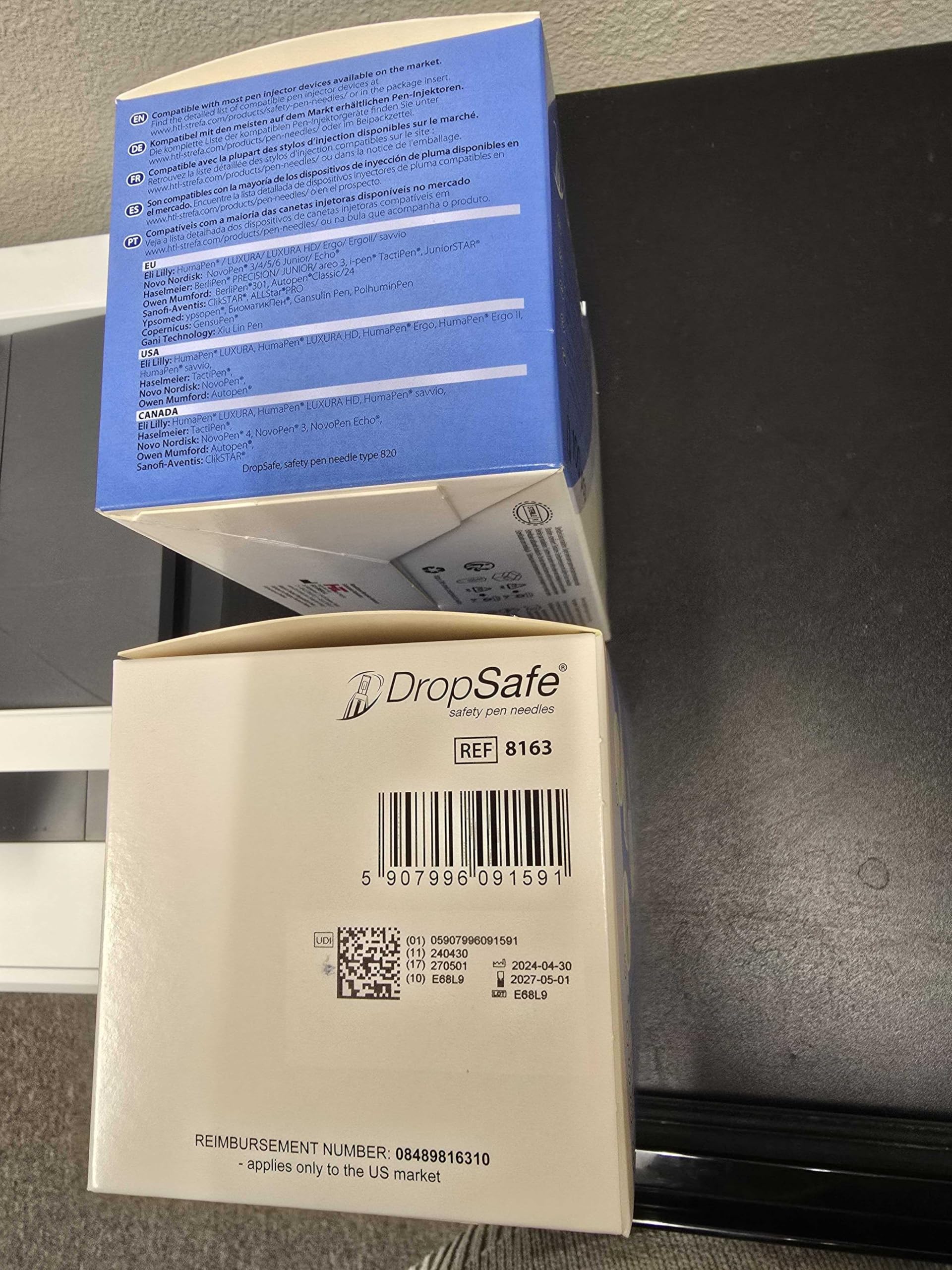 Dropsafe logo and packaging on sterile box emphasize trusted safety.
