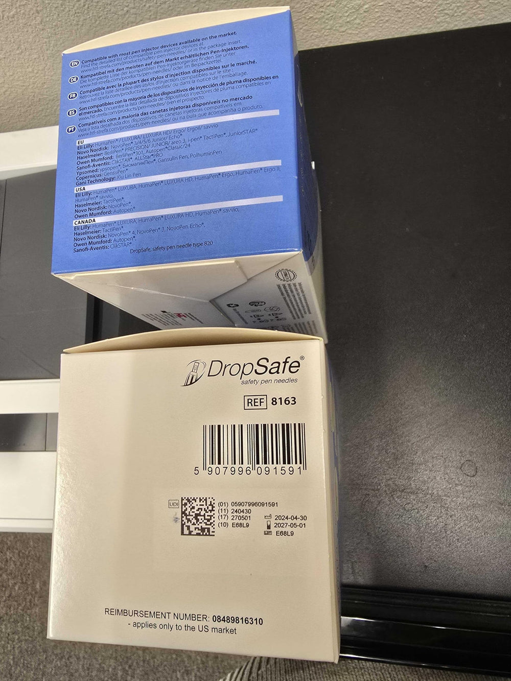 Dropsafe logo and packaging on sterile box emphasize trusted safety.