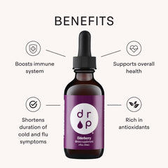DRP Elderberry Drops under-the-tongue dropper for quick, easy dosing.