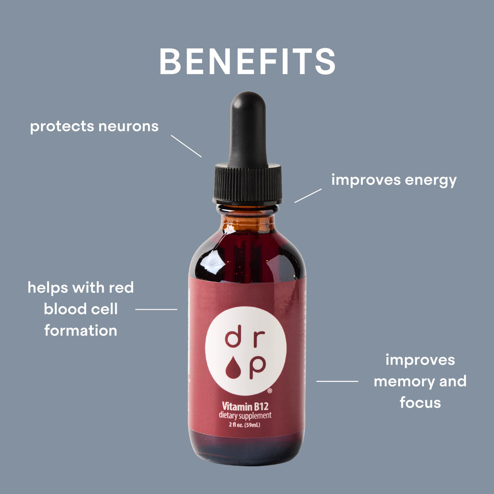 DRP vitamin B12 bottle label shows 2500 mcg per serving.