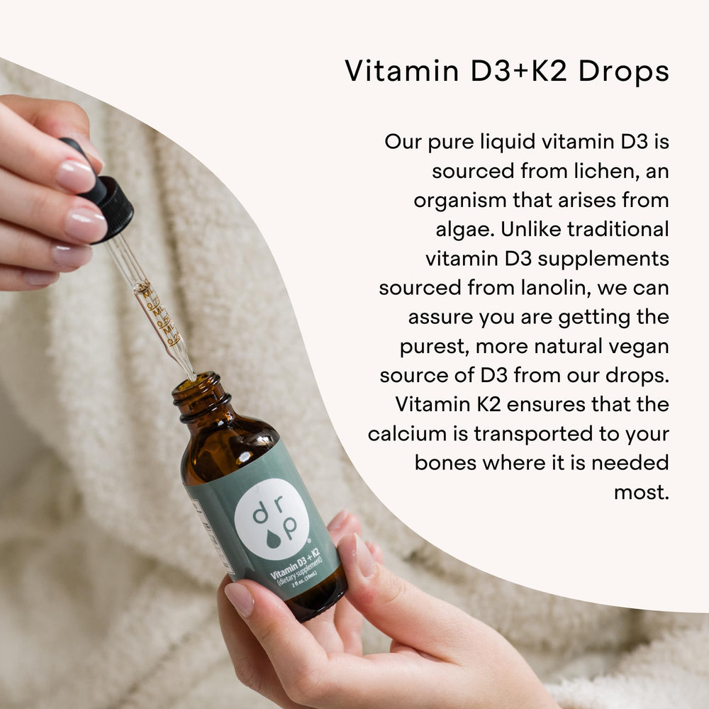 DRP Vitamin D3 + K2 drops unflavored liquid ideal for easy mixing.