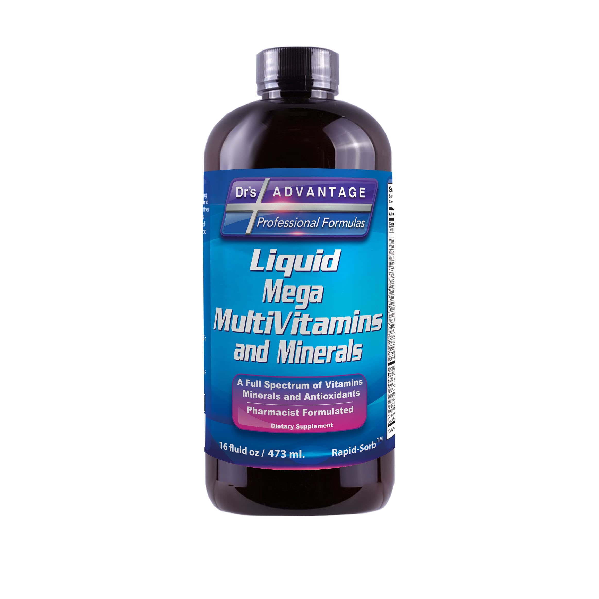 Drs Advantage Liquid Mega Multivitamins bottle front view for daily nutrition.