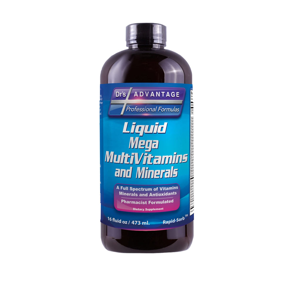 Drs Advantage Liquid Mega Multivitamins bottle front view for daily nutrition.