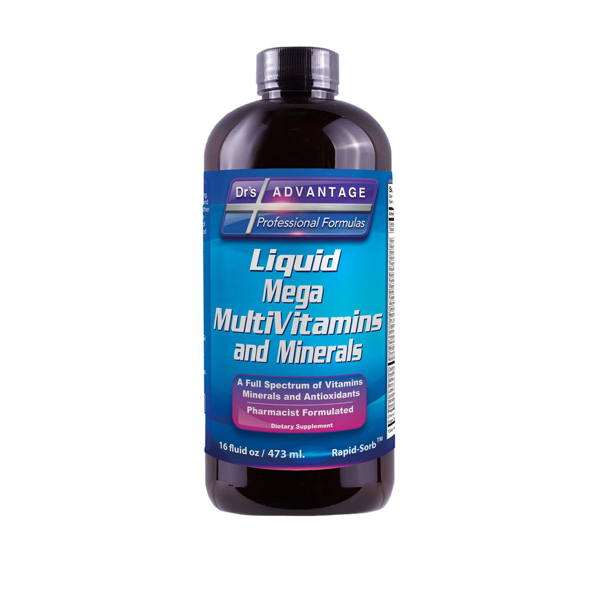 Drs Advantage Liquid Mega Multivitamins bottle front view for daily nutrition.