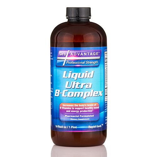 Dr's Advantage Liquid Ultra B Complex bottle close-up showing energy support potential