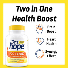 Front of Drs Hope PQQ CoQ10 box showcasing premium formula