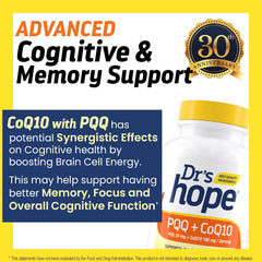 Close-up of Drs Hope PQQ CoQ10 label emphasizing clean ingredients