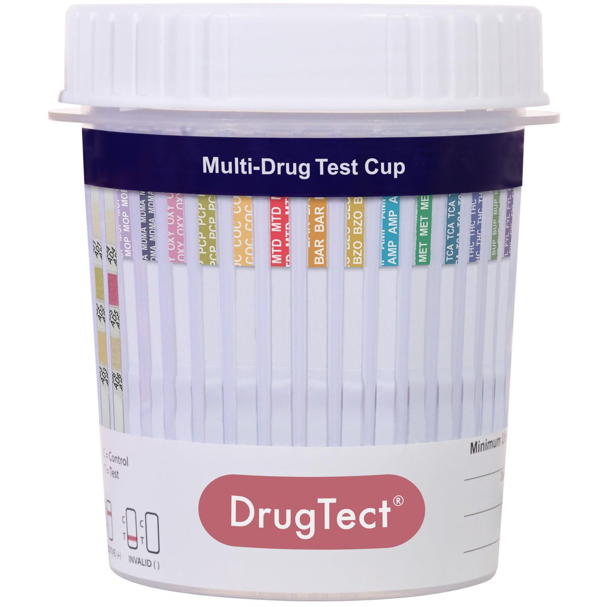 DrugTect 14-panel urine test cup for quick multi-drug screening.
