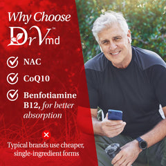 DrVmd Vascular Control benfotiamine pills promoting balanced vascular flexibility.