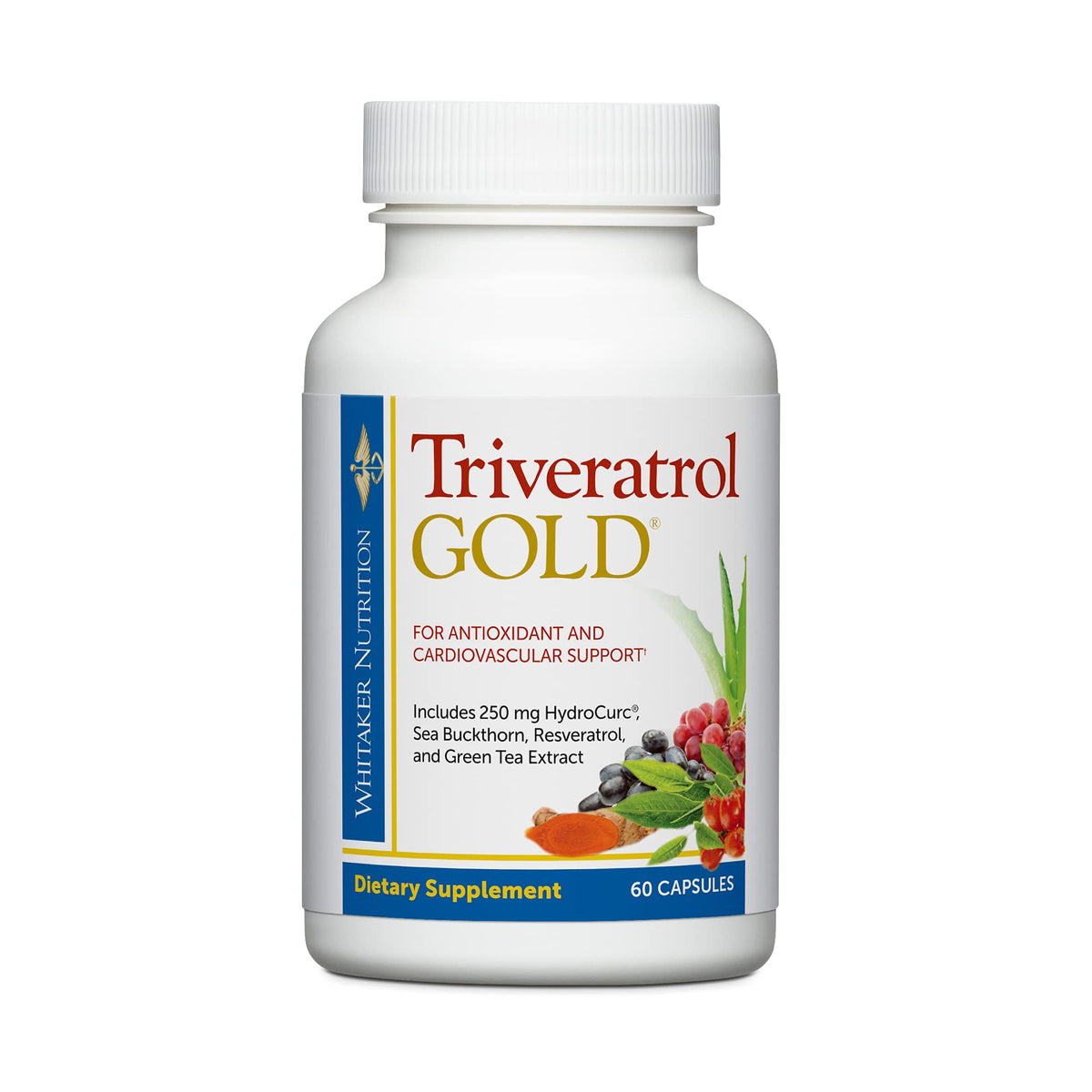 DR.WHITAKER Triveratrol Gold bottle boosts antioxidant support for daily vitality.