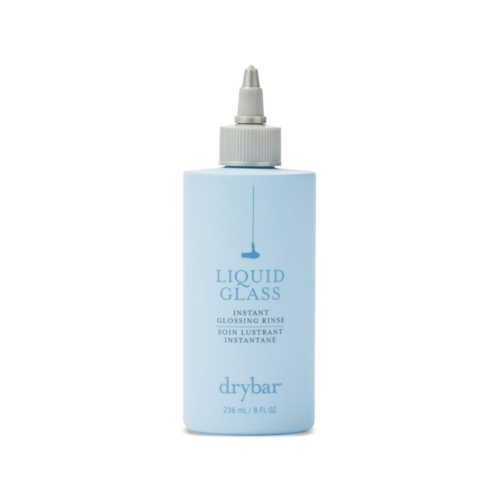 Drybar Liquid Glass rinse bottle front view signaling a high-gloss finish.