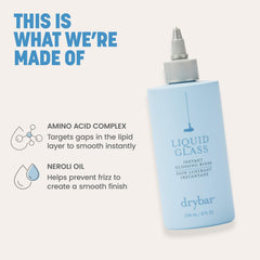 Drybar Liquid Glass rinse applied to hair for instant smoothing.