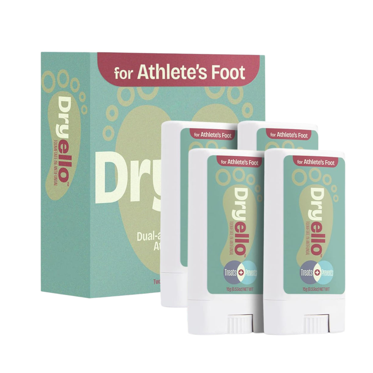 Dryello Athlete’s Foot Stick Tolnaftate 1% for fast targeted antifungal relief between toes.