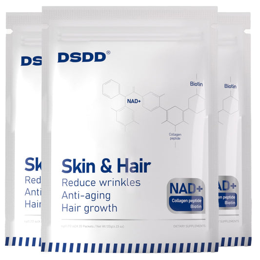 DSDD NAD Plus bottle with pour demonstrates easy daily use for energy and skin support.