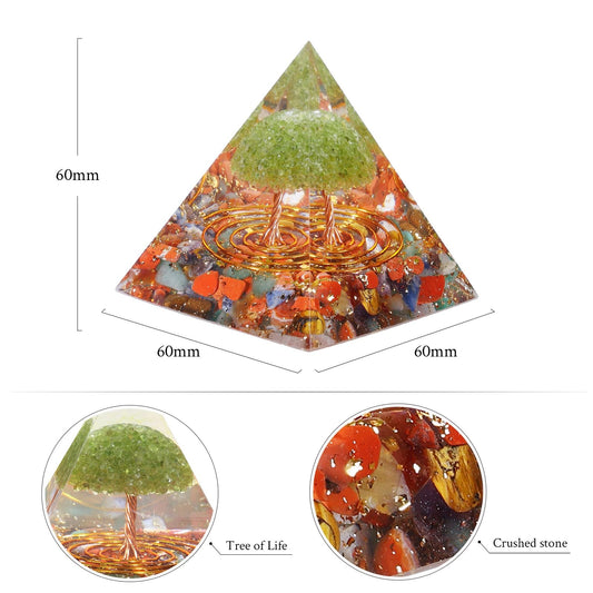 Dssmboom crystal pyramid in resin highlights color and energy during meditation.