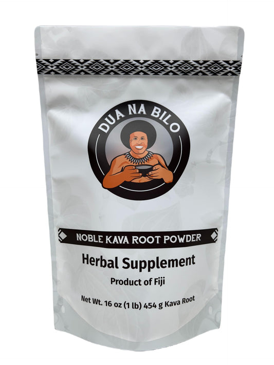 Dua Na Bilo noble Fiji kava powder in a scoop, ready to strain.