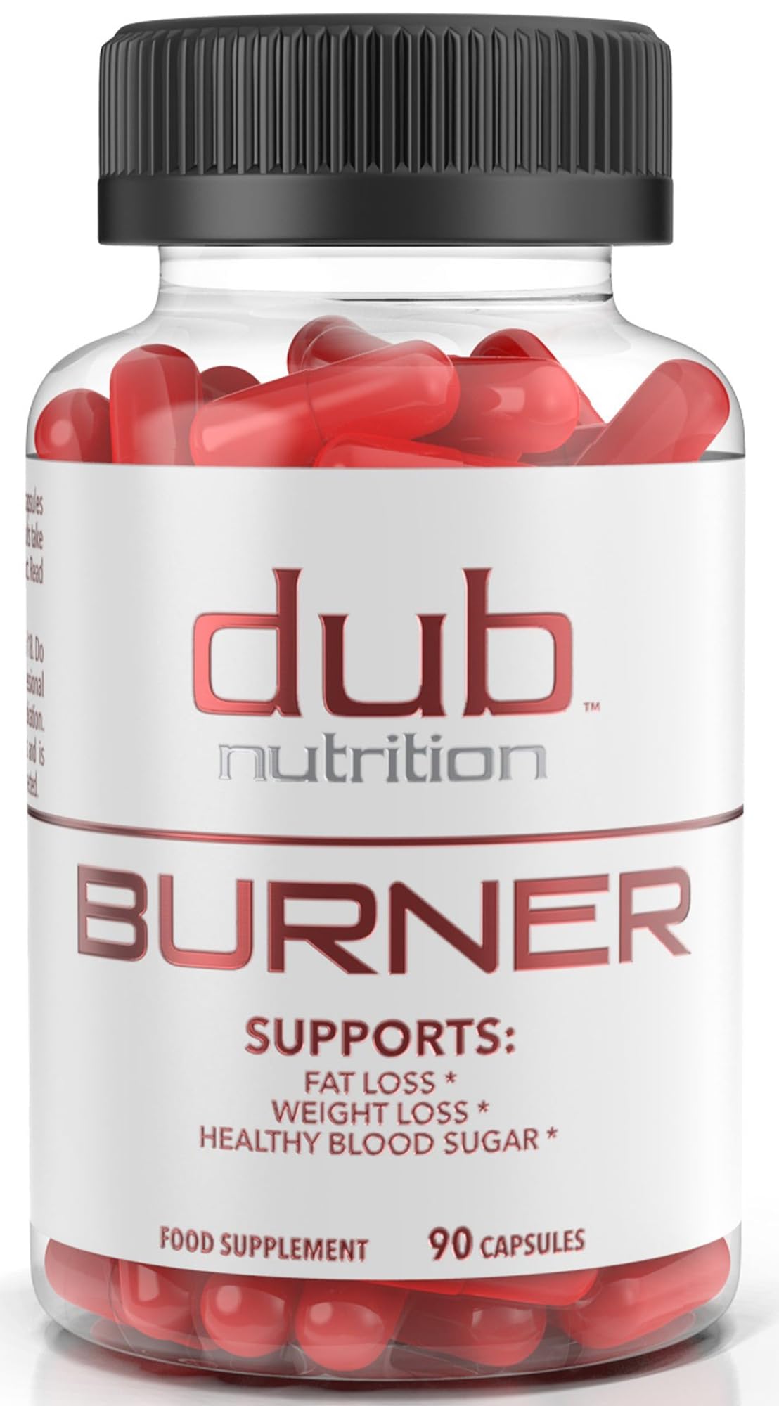 Dub Nutrition Burner bottle front with clear label for vitality support