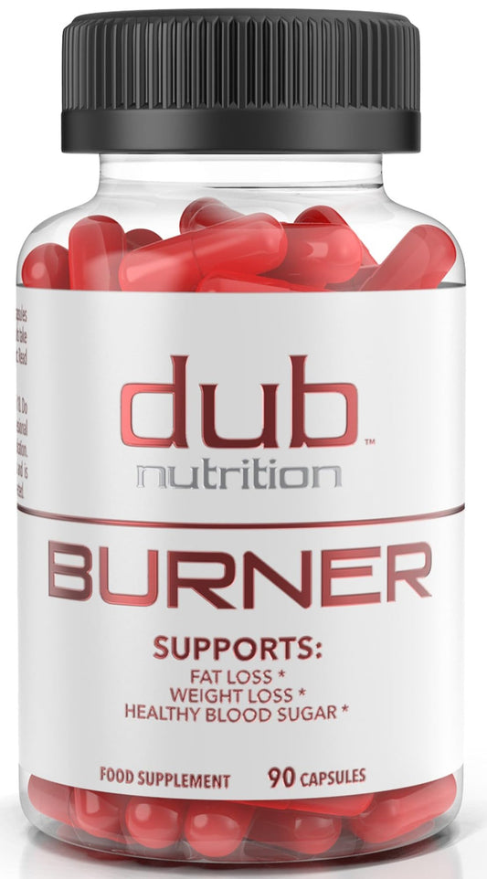 Dub Nutrition Burner bottle front with clear label for vitality support