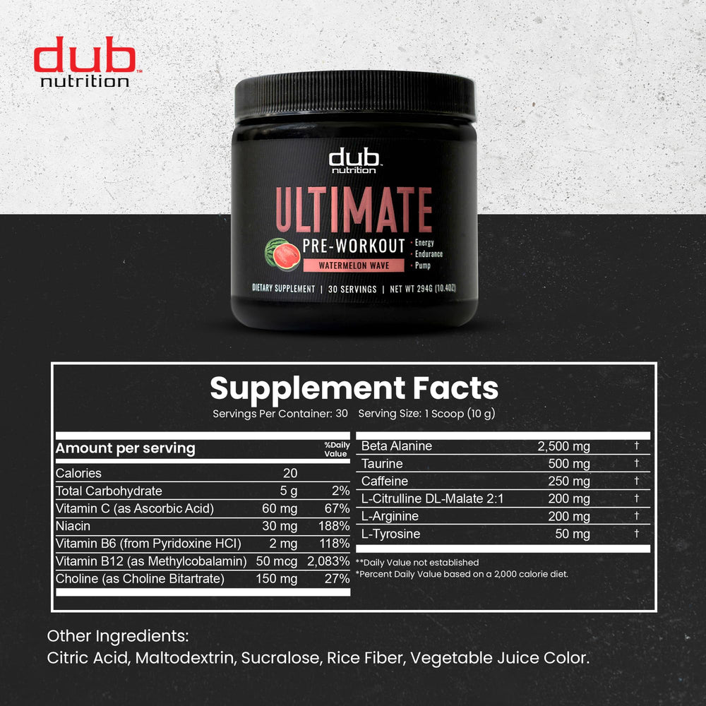 Dub Nutrition Watermelon Wave pack-shot highlights 30 servings for convenience