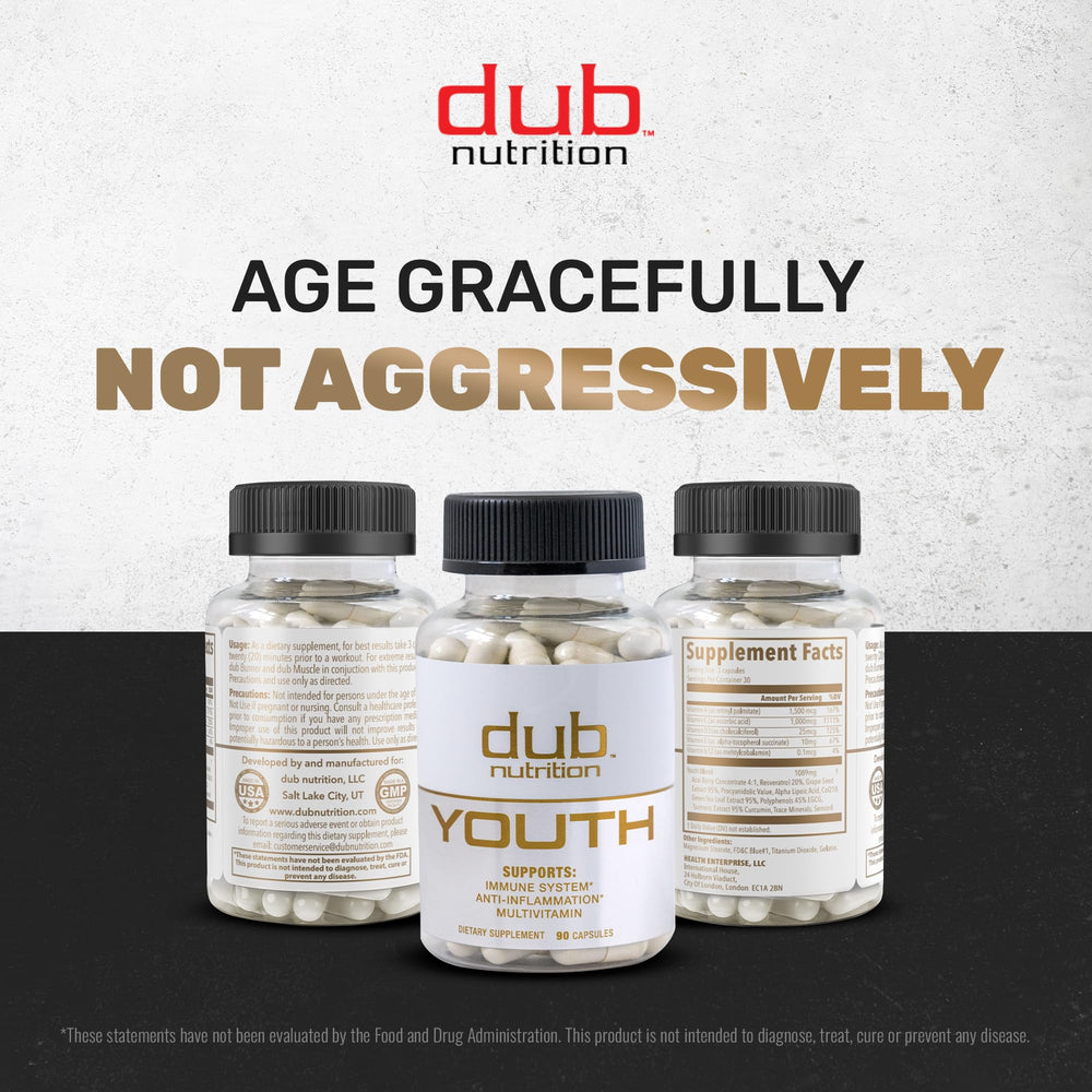 Dub Nutrition Youth with Acai imagery implying antioxidant-rich profile and vitality.