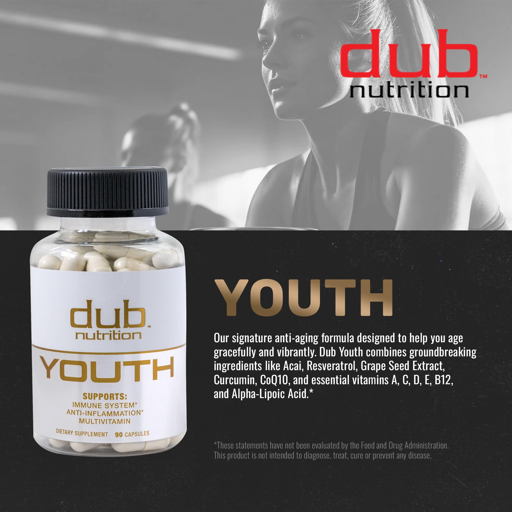 Dub Nutrition Youth capsules arranged for easy daily dosage on a morning routine.