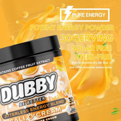 Dubby Mango Orange Cream nutrition icons showcase vitamins and nootropics.