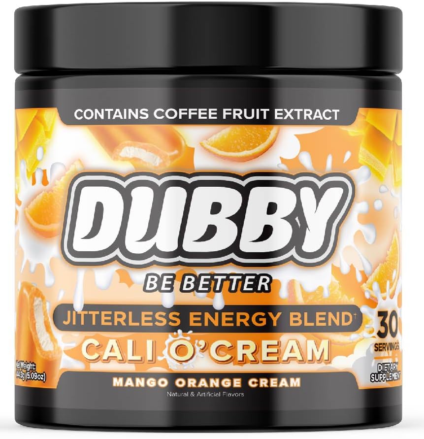 Dubby Mango Orange Cream powder pack for a jitter-free gaming energy boost.