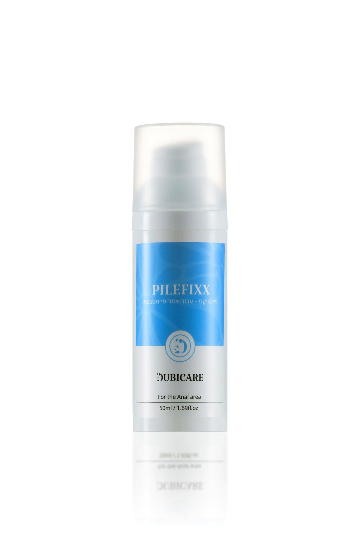 DUBI Pilefixx hemorrhoid cream tube closeup showing soothing texture for irritation relief