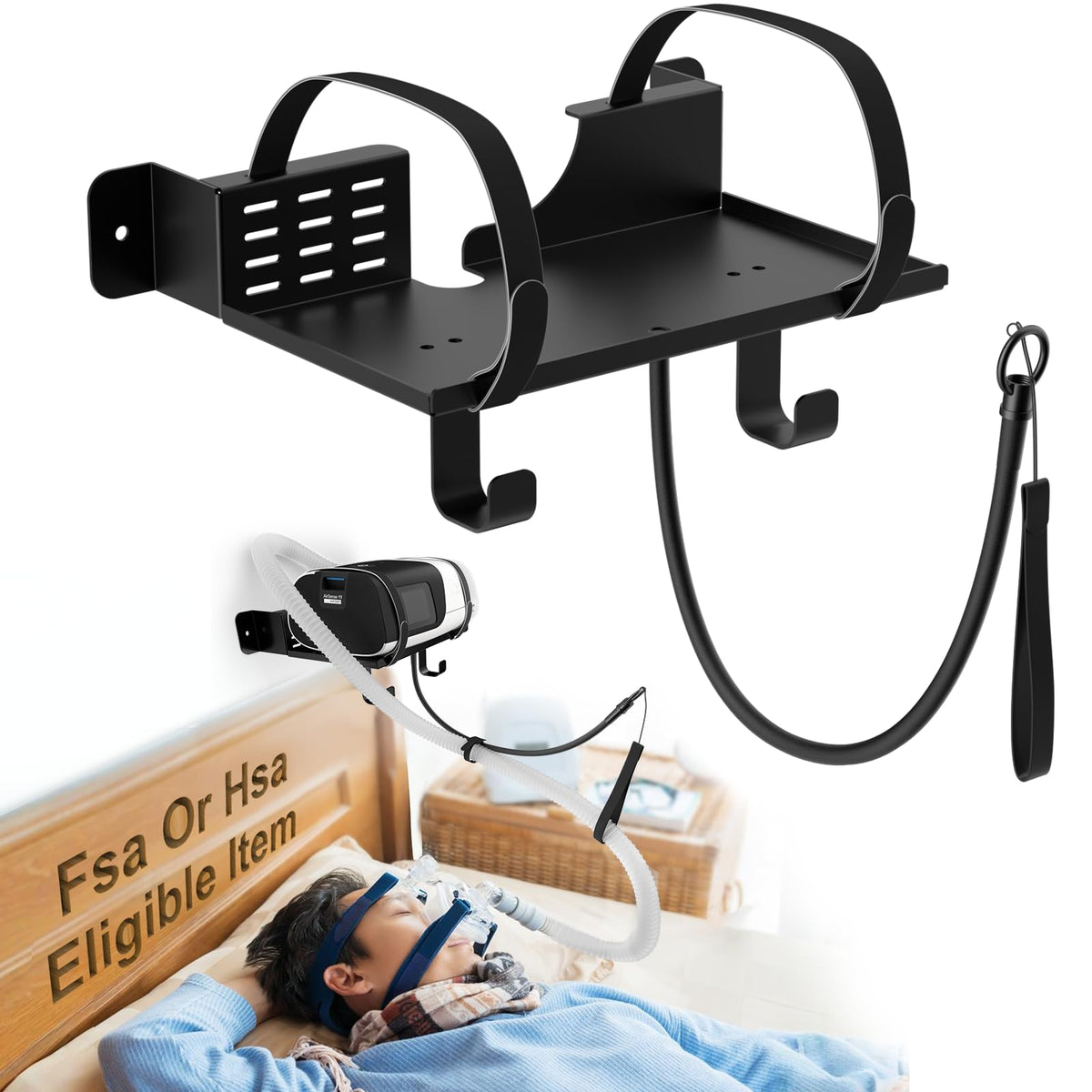 DUDUXI CPAP wall mount bracket secures AirSense 11 and keeps essentials organized