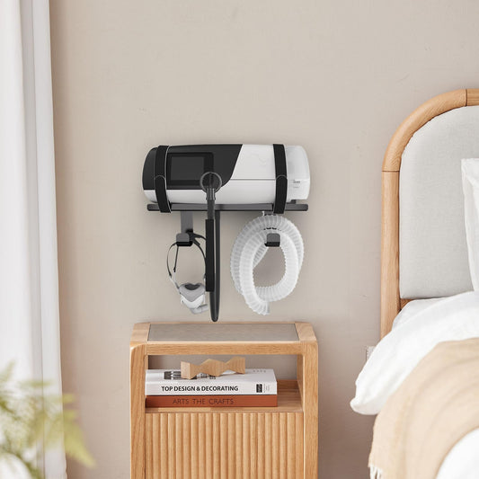 DUDUXI CPAP wall shelf stores masks and tubing beside the bed for easy access